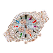 Trade Shop - Orologio Polso Unisex Quarzo Acciaio Calendario Diamond Brillantini Strass Rosa -