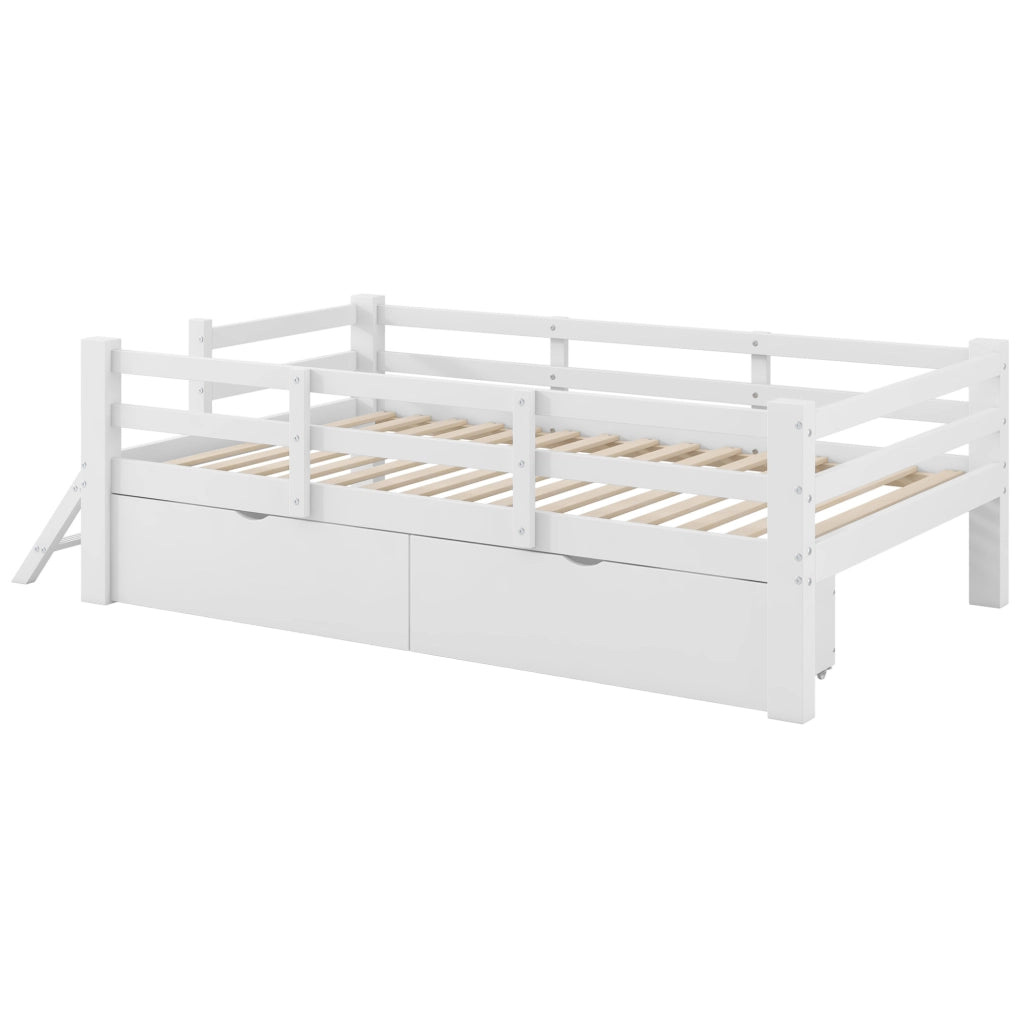 Letto piattaforma 90 x 200 cm con sponde protettive e 2 cassetti bianco