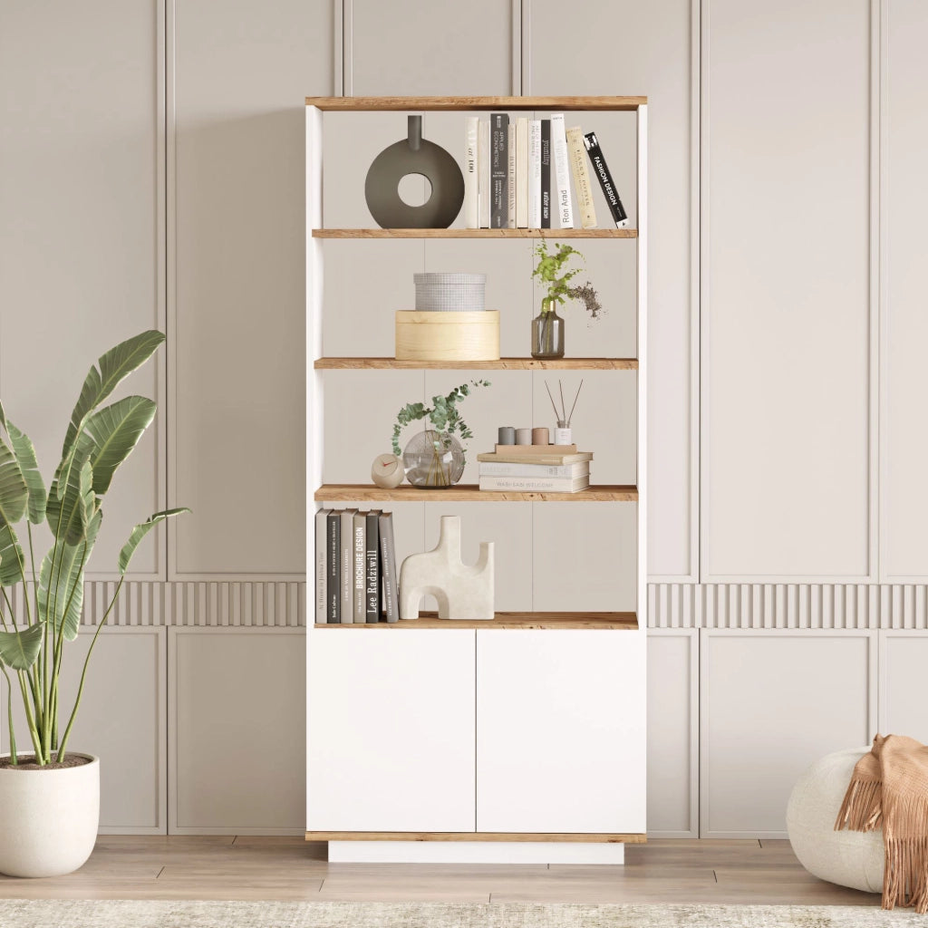 Libreria in legno "FR16" - 75 x 26 x 168 cm - Pino Atlantico Bianco