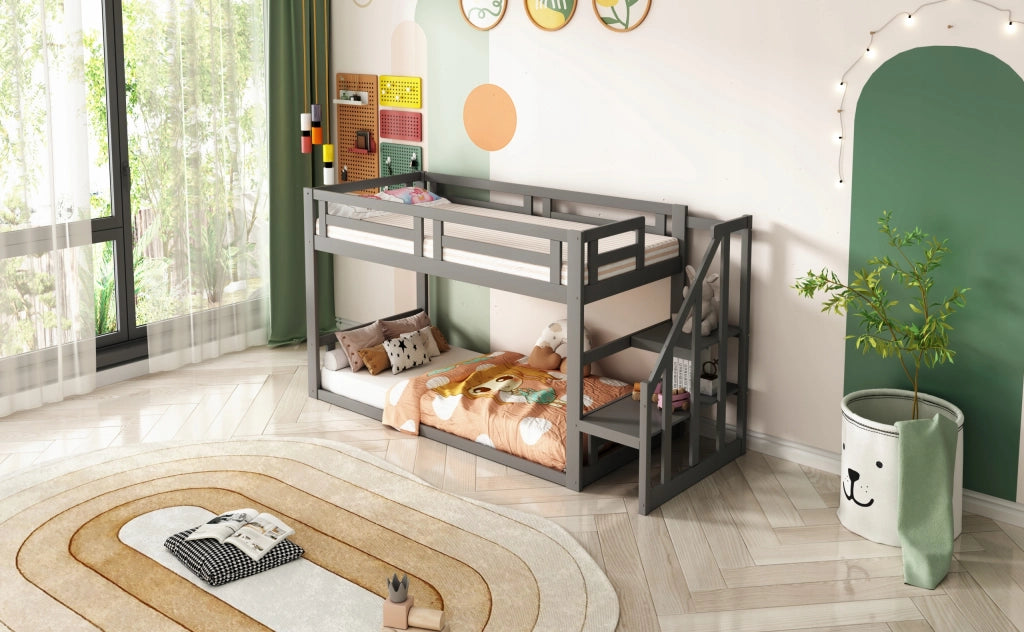Letto a castello basso 90x200 - Xylo - Grigio senza materasso