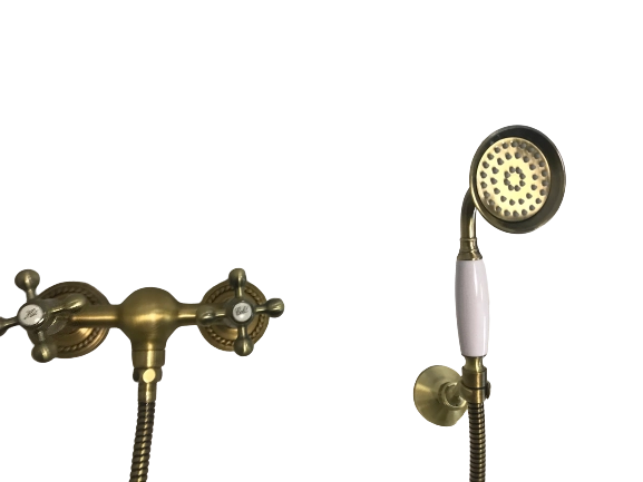Rubinetto doccia bronzato, vecchio ottone maniglie a stella rosoni decorati