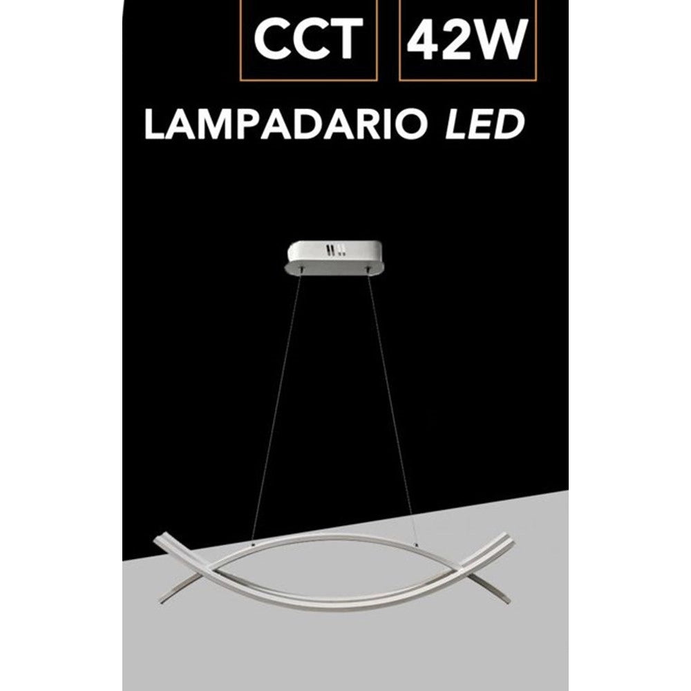 Trade Shop - Lampadario A Sospensione Led 2 Linee Curve Bianco 42w Cct Tre Tonalita' Di Luce Lp-27-b3c -