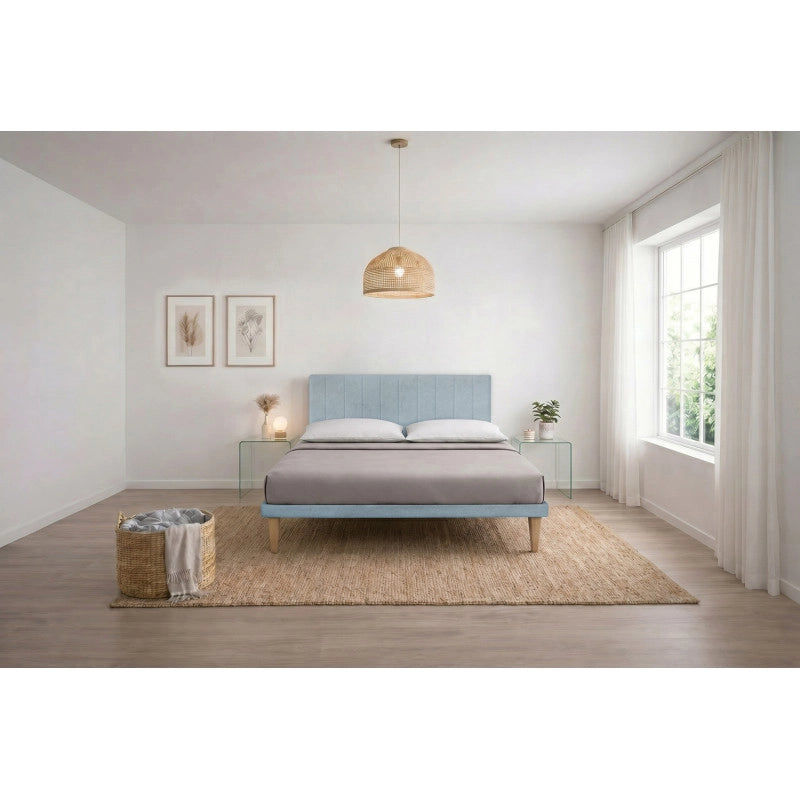 Letto imbottito Letto Matrimoniale alla Francese 140x200 cm Vertical - Con rete,Microfibra,Azzurro