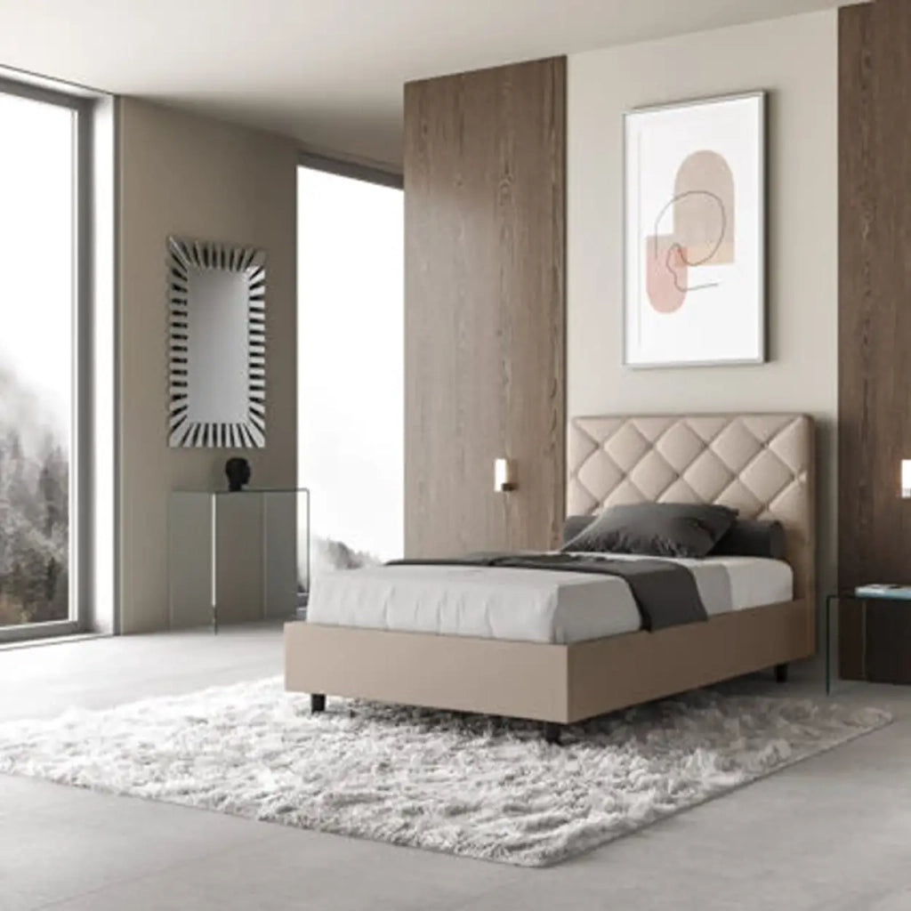 Letto singolo senza rete imbottito 100x190 similpelle tortora Priya