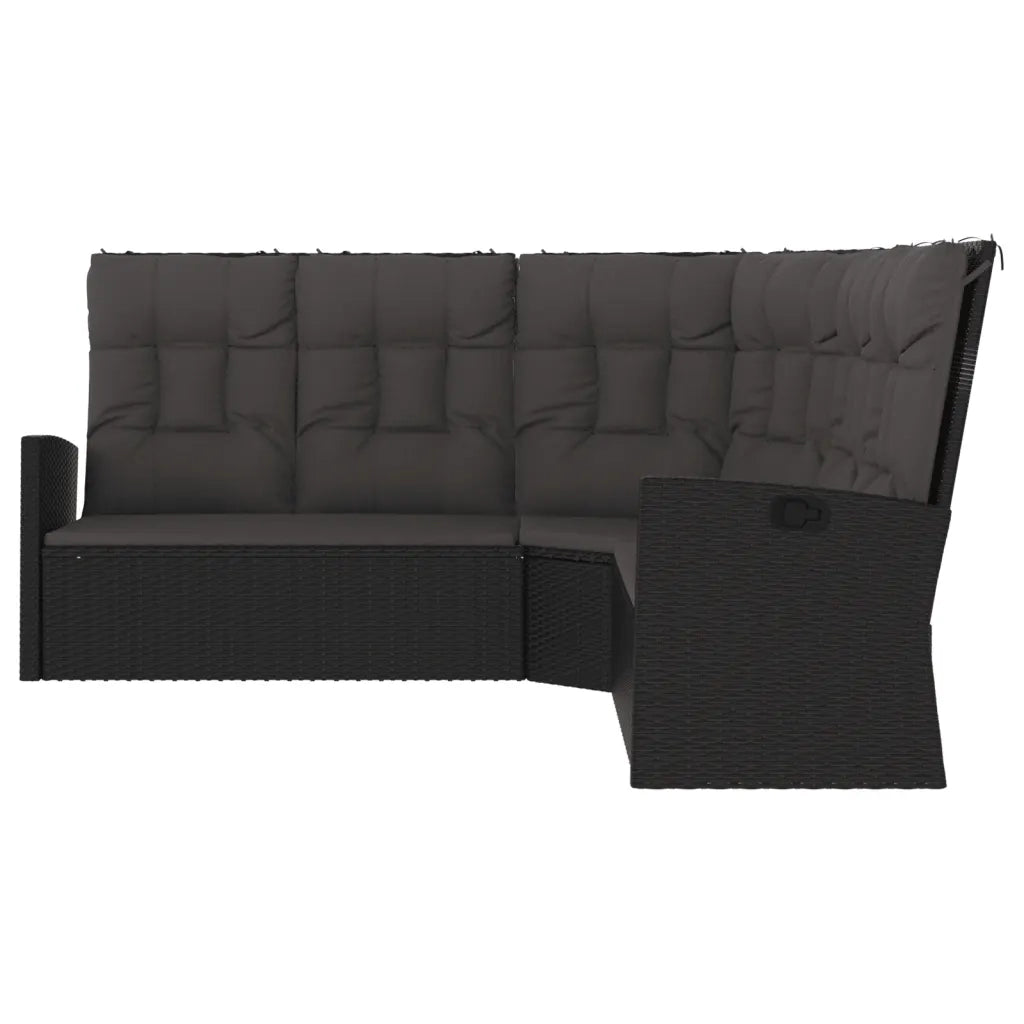 Divano Angolare Reclinabile con Cuscini in Polyrattan Nero 362181