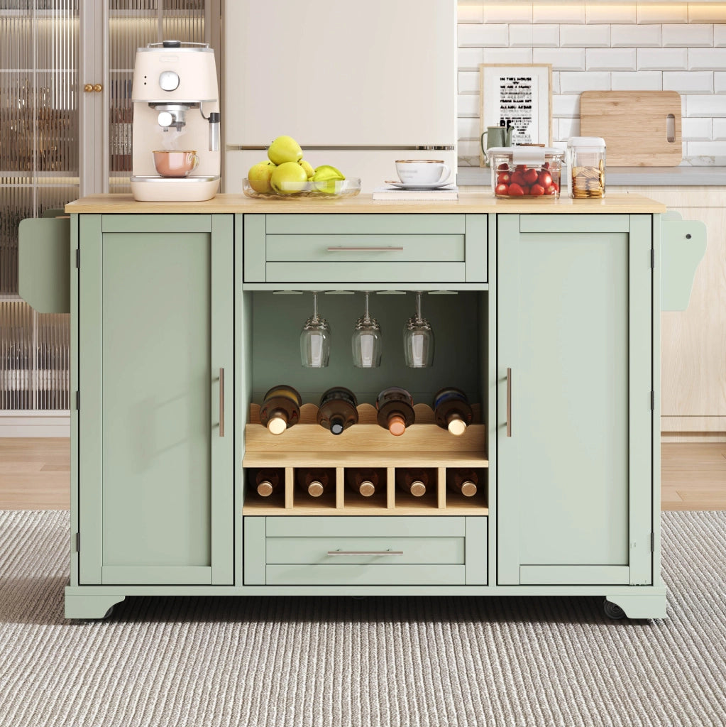 Carrello da cucina con piano pieghevole, verde antico