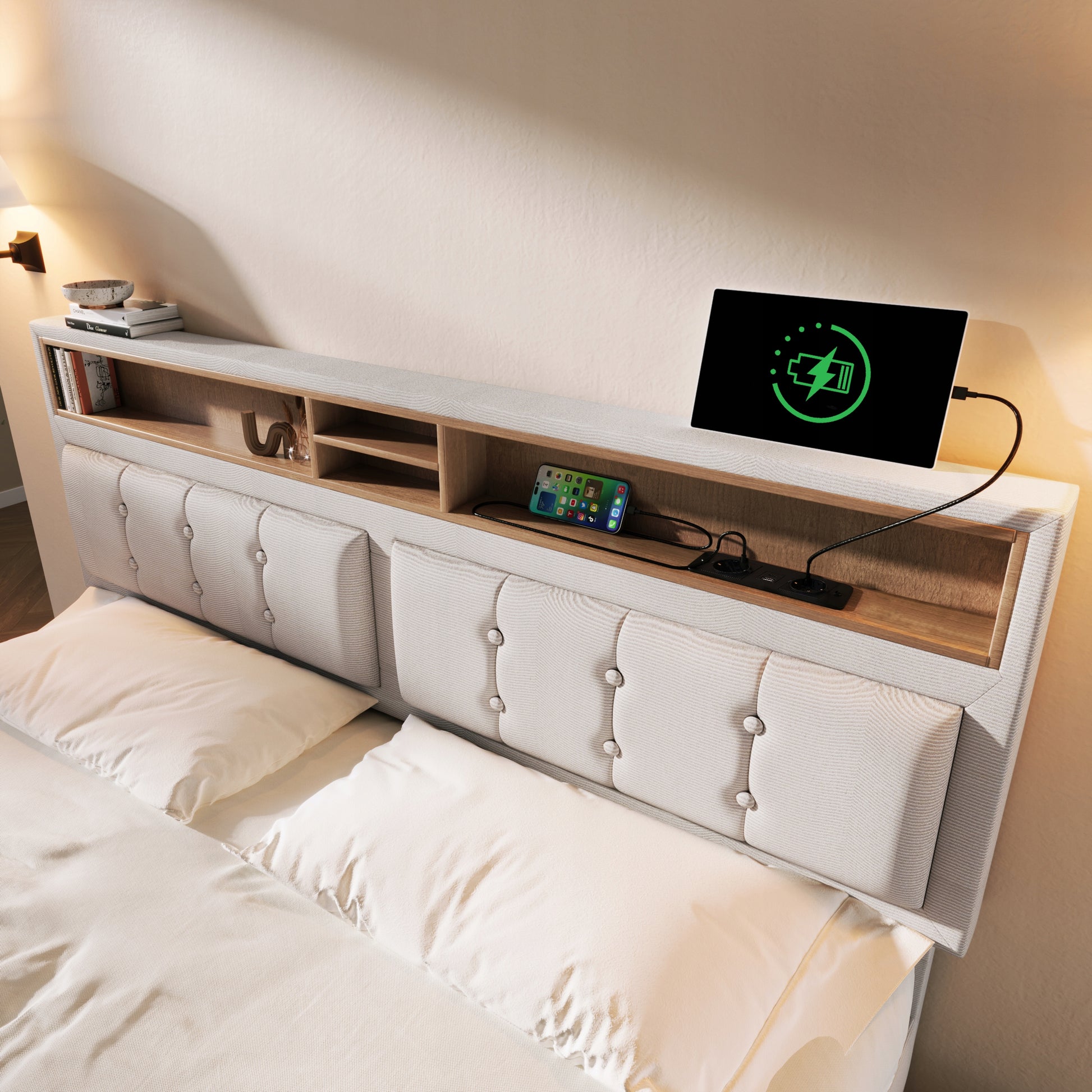 Letto imbottito con 4 cassetti e USB - Xylo - 160x200 - Testiera regolabile