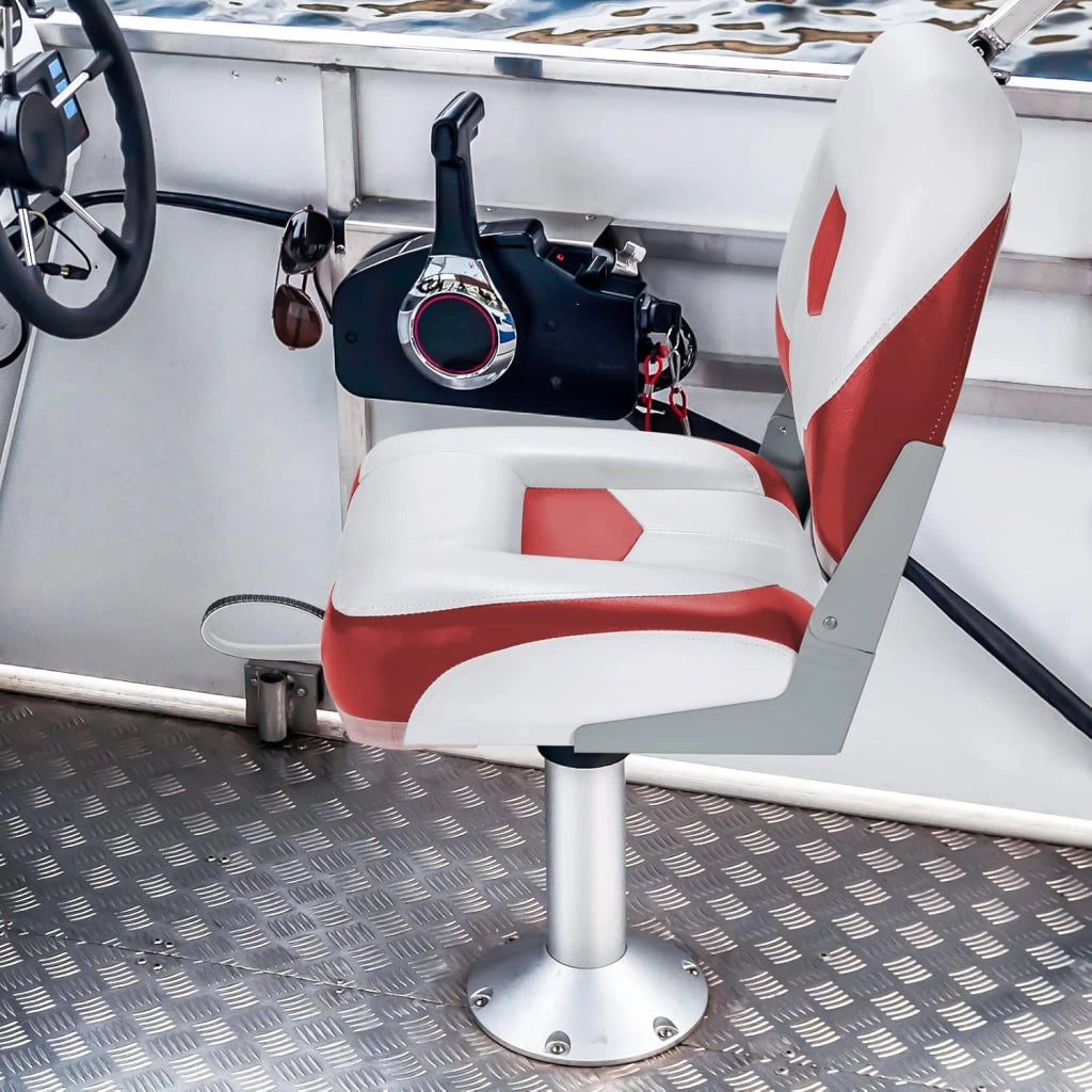 Sedile Barca con Schienale Pieghevole, Sedia da Barca Ergonomica in PVC e PP, Portata Fino a 110 kg, 50x52x42 cm (Rosso)
