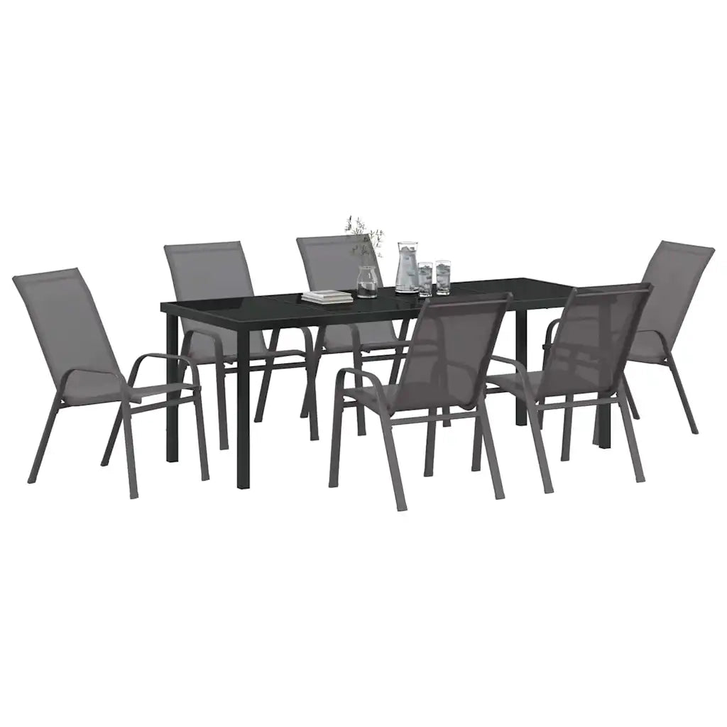 Set da Pranzo per Giardino 7 pcs Grigio e Nero 3379126