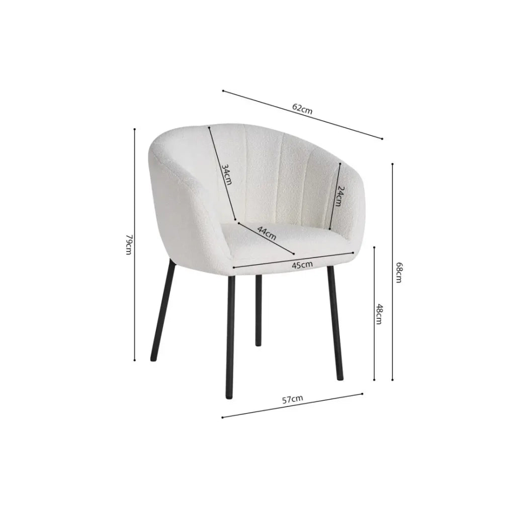 Sedia SEVILLE – Tessuto bouclé bianco – Piedi in metallo nero – H79 x L57 x P62 cm