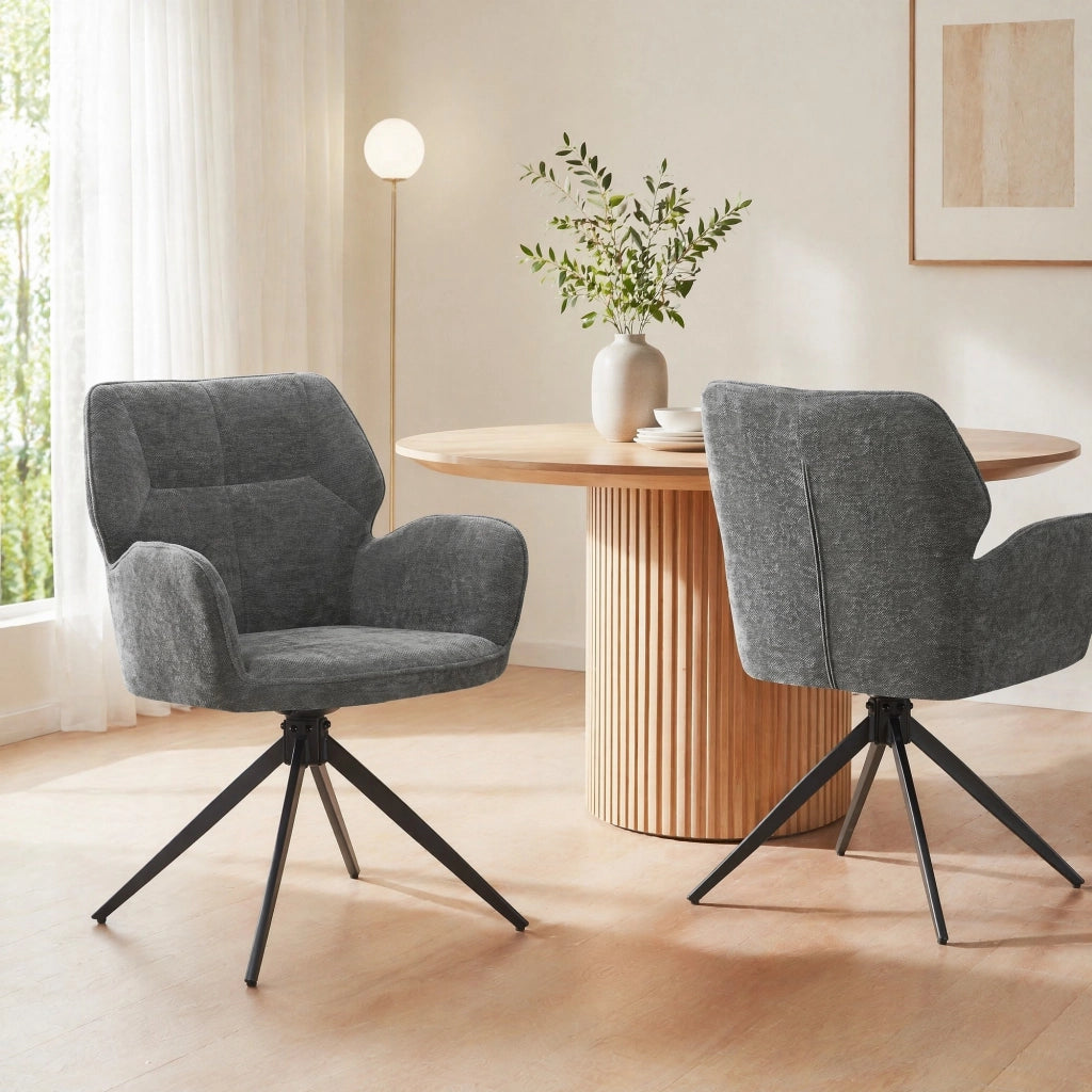 SEDIA Girevole Set da 2 pezzi 60 x 56 x 59 cm Chenille Grigio Scuro