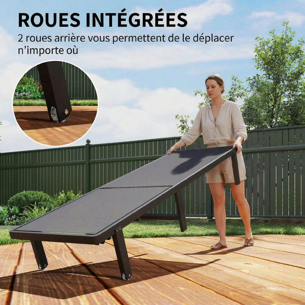 Transat da Giardino con Rotelle ¨C zephmum ¨C Textilene 530g/m2 Grigio Scuro