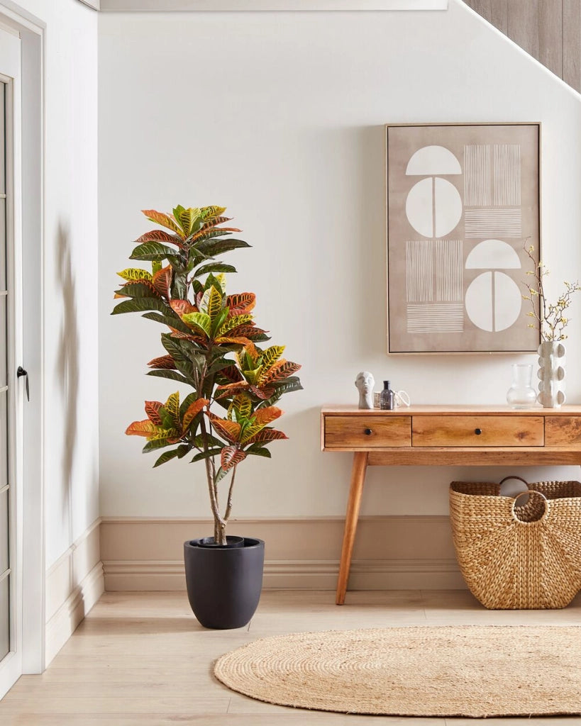 Pianta artificiale in vaso Verde e nero Materiale sintetico 140 cm Accessorio decorativo per interni Croton