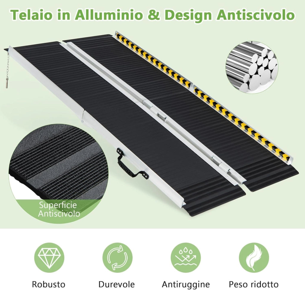 Set di 2 Rampa per Sedie a Rotelle in Alluminio, Rampa Telescopica Pieghevole con Superficie Antiscivolo, Capacità di Carico di 272 kg, per Soglie, Gradini, Scale (152,5 x 74cm)