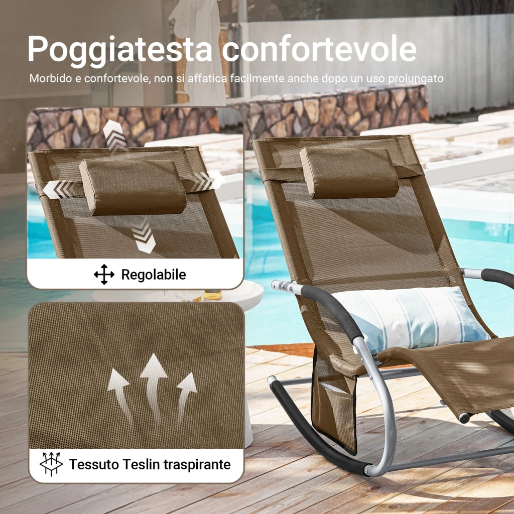 SoBuy 2 x Sdraio a dondolo con poggiatesta 63x150x87cm OGS28-BRX2