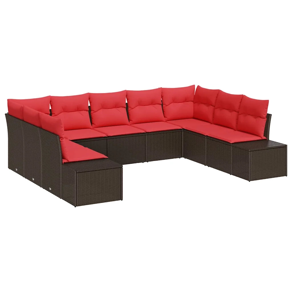 Set Divano da Giardino con cuscino 9 pcs Marrone polyrattan