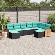 Set Divani da Giardino 9 pz con Cuscini Nero in Polyrattan 3228220