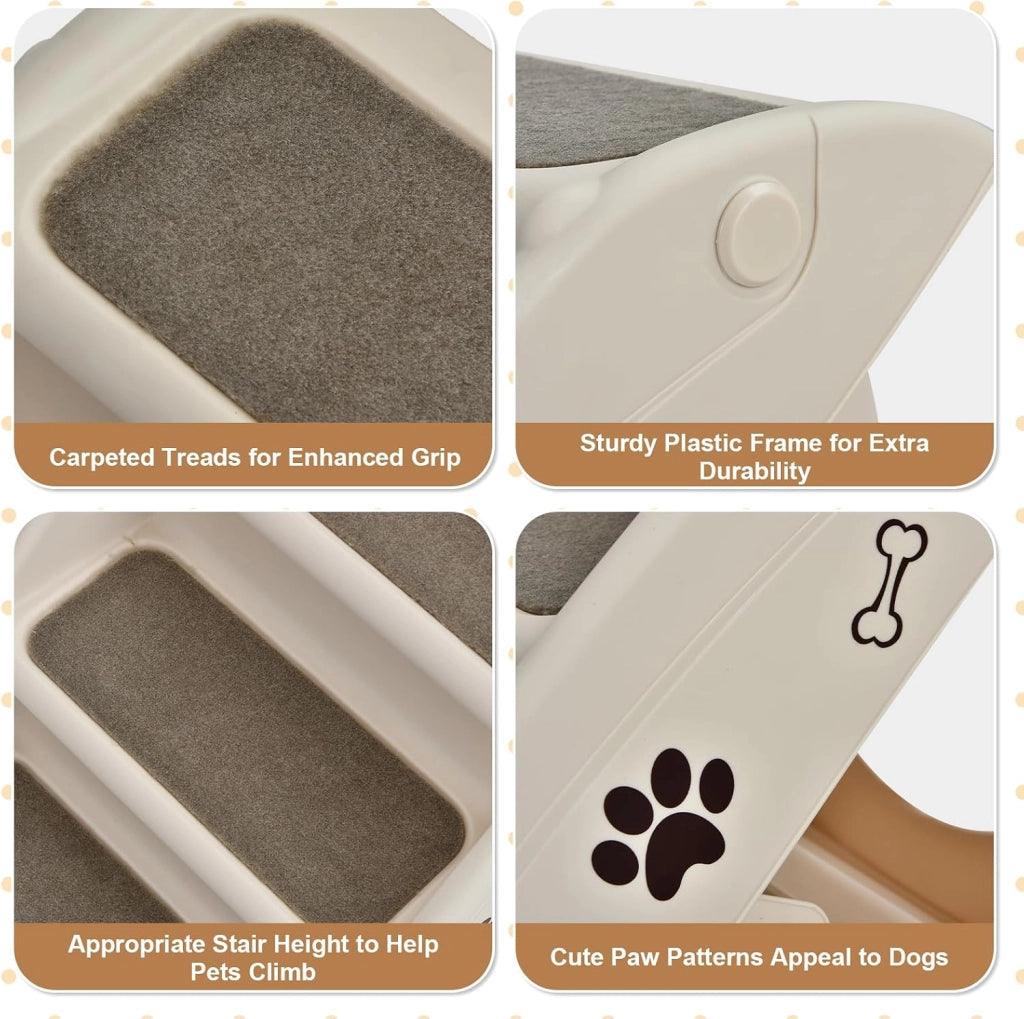 Scala per cani e gatti pieghevole, con tappetino in feltro, carico fino a 60 kg, rampa antiscivolo per cani e gatti per letto, auto, divano (beige, 65 x 55 x 50 cm, 4)
