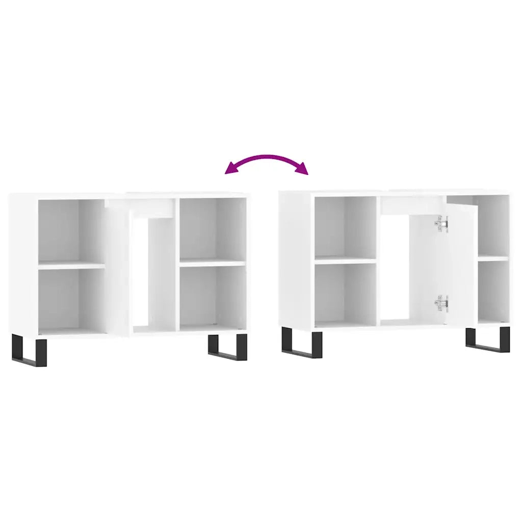 Mobiletto da bagno moderno con scomparto e ripiani 80 x 33 x 60 cm realizzato in legno composito bianco lucido 02_0049065
