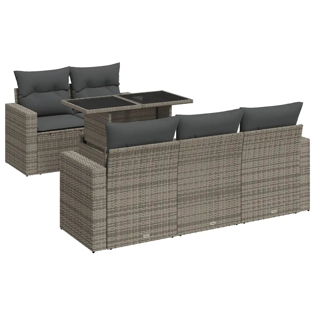 vidaXL Set Divano da Giardino 6 pz con Cuscini Grigio in Polyrattan
