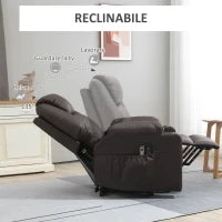 Poltrona Alzapersona Reclinabile fino a 135° con Portabicchieri, Telecomando e Poggiapiedi 88x92x106 cm, Marrone
