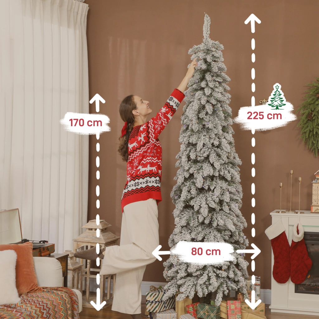 Albero di Natale Stretto 225 cm con Luci LED Bicolori 11 Modi Timer 800 Rami Verde ¨C zephmum ¨C Verde