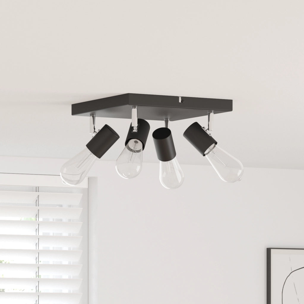Faretto da soffitto 4 vie regolabili nero E27