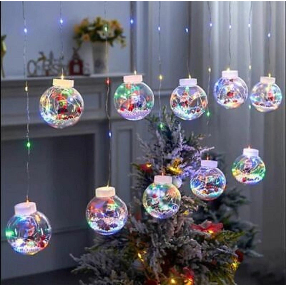 Trade Shop - Luci Di Natale 10 Sfere Babbo Natale Tenda Natalizia Luminosa Luce Bianca Fredda -