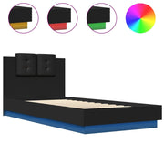 Letto singolo | Letto per adulti | Giroletto con Testiera e LED Nero 100x200 cm