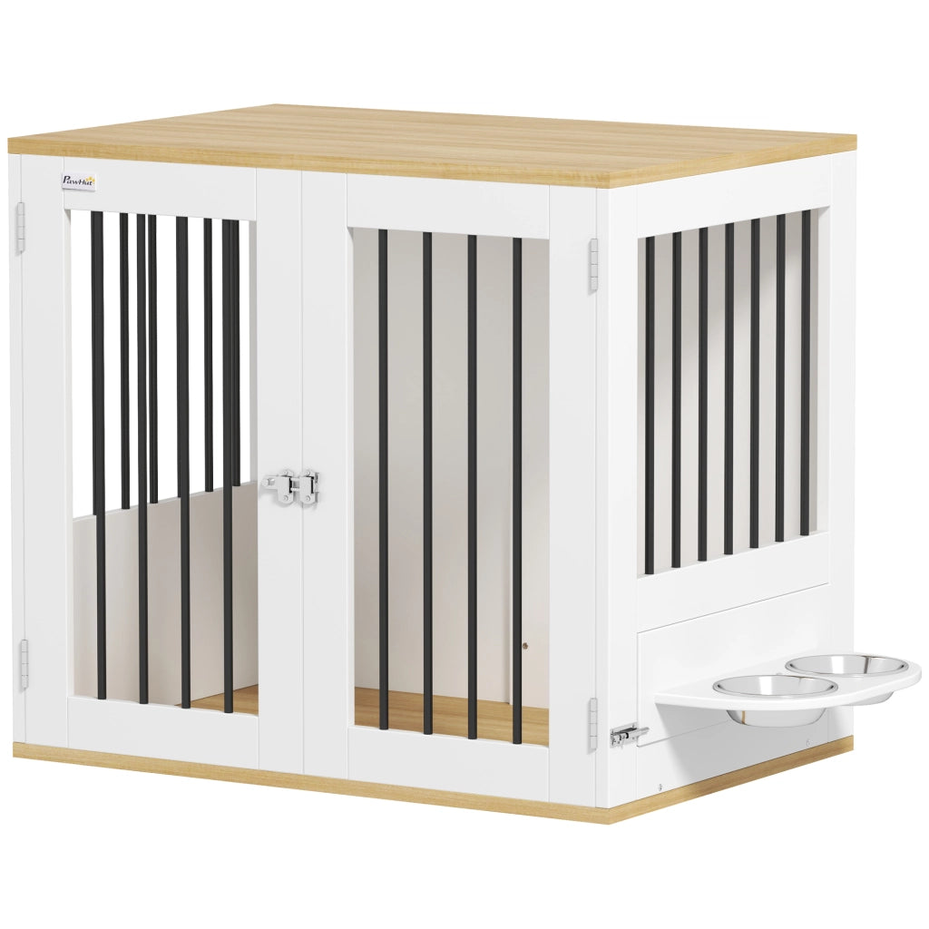 Tavolo per cani con gamelle amovibili ¨C zephmum ¨C bianco 80x55x71.5 cm
