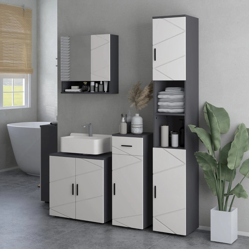 Mobiletto da bagno con ripiano regolabile, mobiletto per lavabo con maniglia, mobiletto da bagno con dispositivo antiribaltamento, grigio, 60 x 30 x