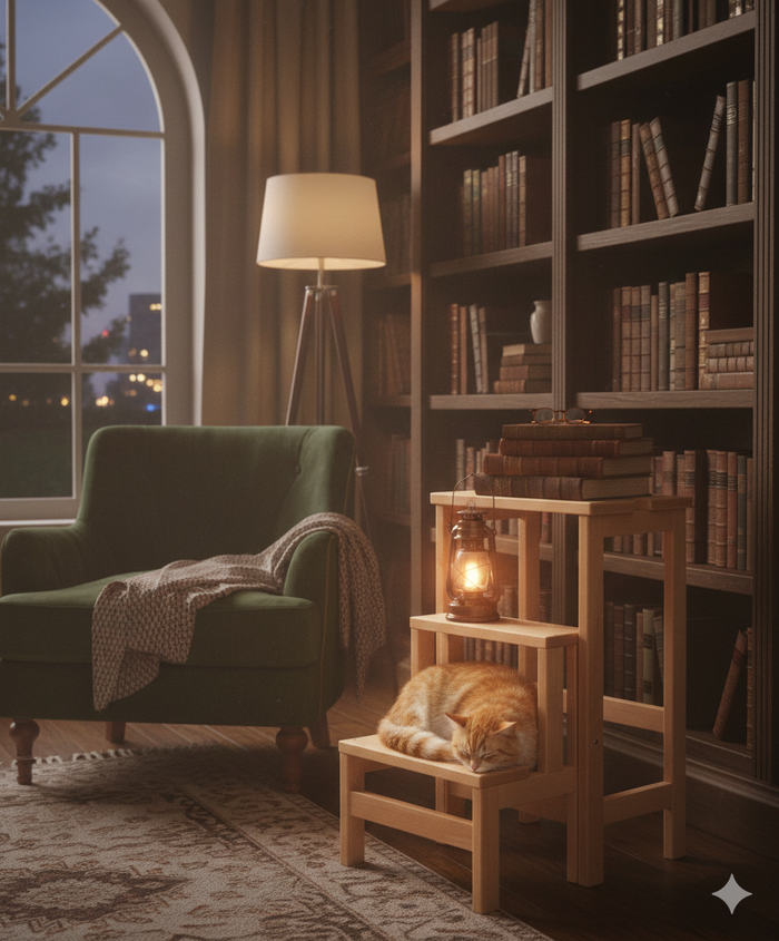 Sgabello Scaletta 60x40x46 cm in Legno Naturale