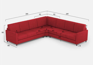 Divano Angolare 7 Posti 281x281x85 cm Karay in Tessuto Rosso