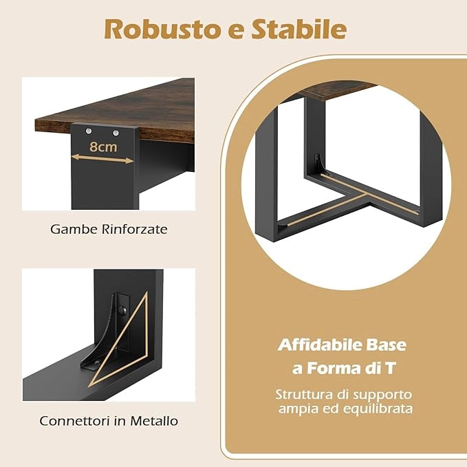 Tavolino da Salotto, Tavolino Quadrato con Base in Metallo a Forma di T, Comodino Industriale per Piccoli Spazi per Camera da Letto