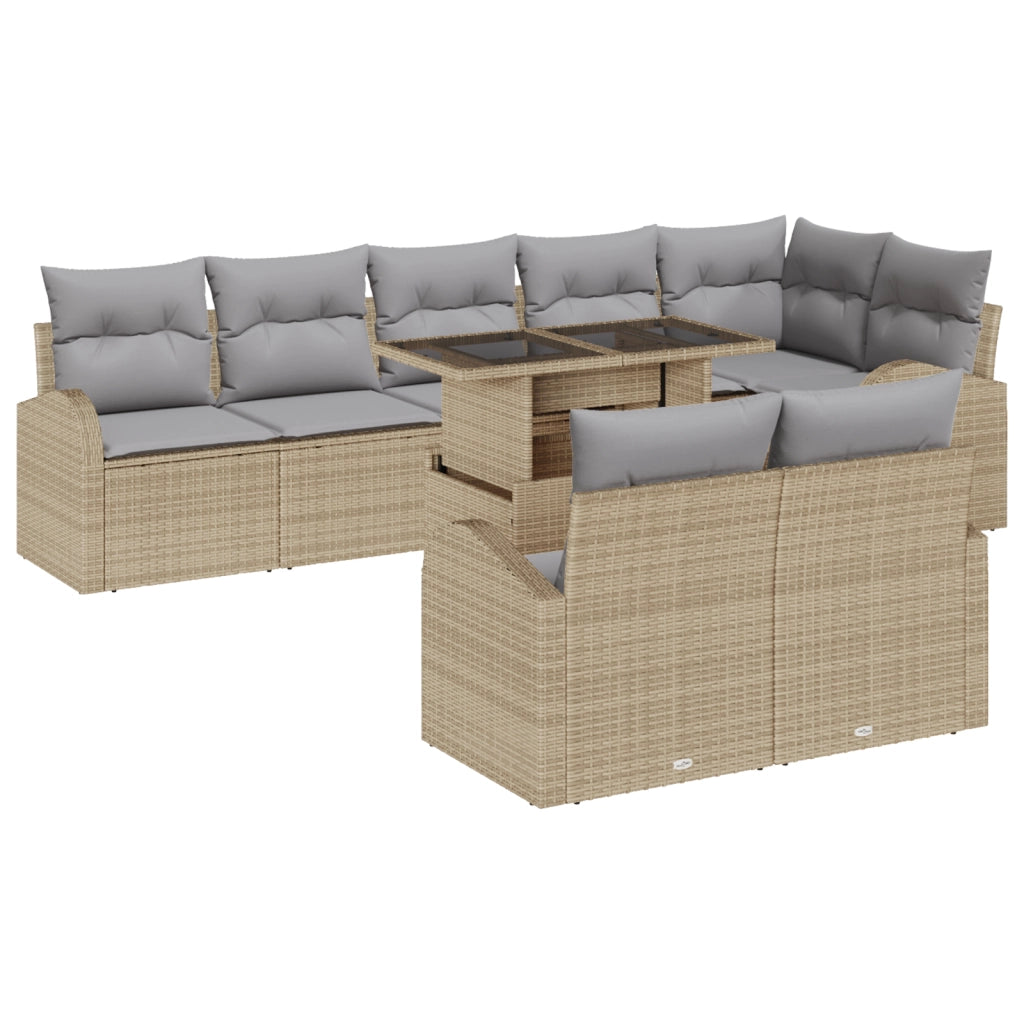 Set Divano da Giardino 9 Pezzi con Cuscini Beige Rattan Sintetico