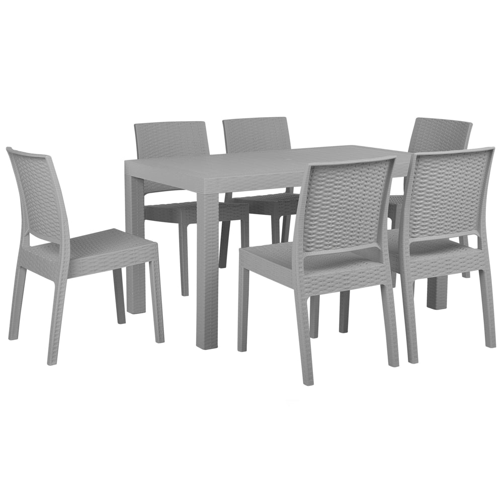 Set da pranzo da giardino Tavolo rettangolare grigio chiaro 140 x 80 cm 6 sedie impilabili 6 posti minimalista