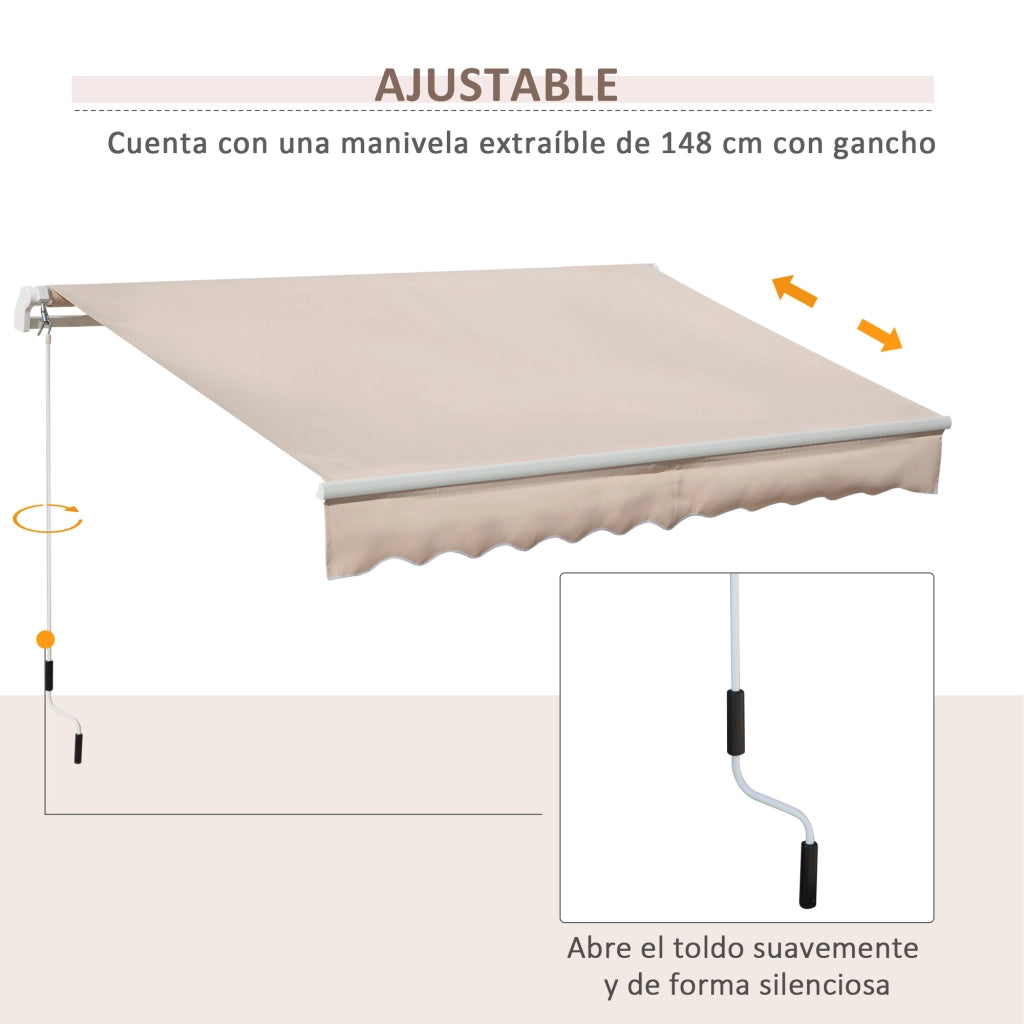 Toldo Manuale Retrattile per Giardino e Terrazzo ¨C zephmum ¨C 295x200 cm Beige Impermeabile Anti-UV