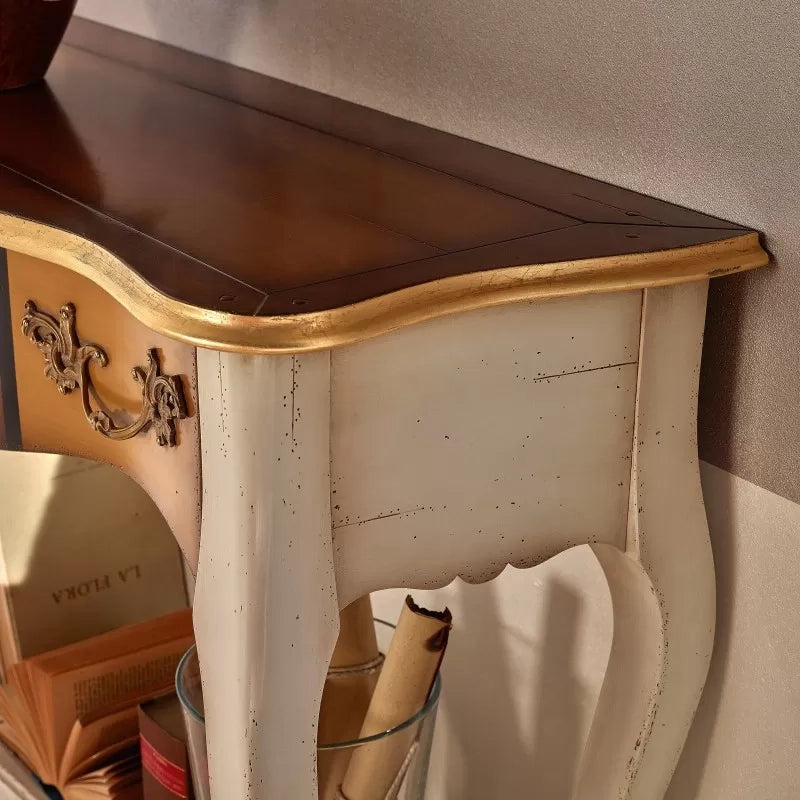 Consolle classica 1 cassetto legno shabby oro 100x40x88 - Mobili 2G