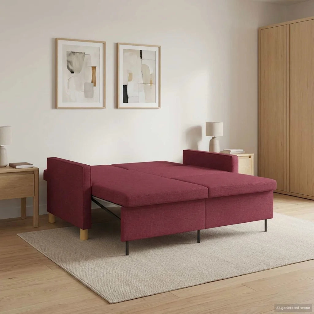 Divano Letto Estraibile Rosso Vino Tessuto