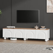 Mobile TV 180x40x45 cm con 4 ante e 6 gambe in metallo MDF bianco e naturale