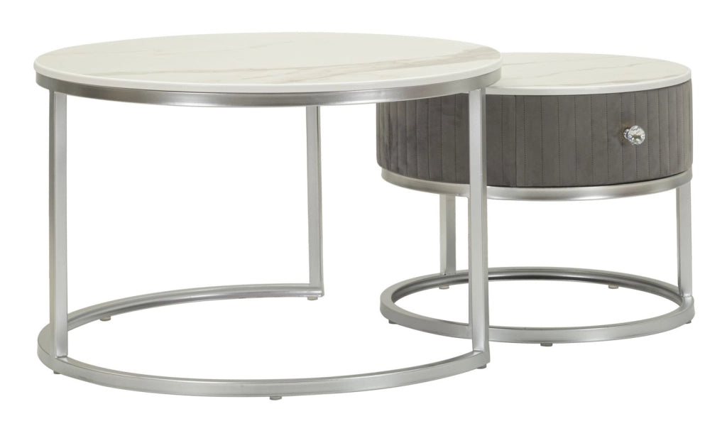 Tavoli da Caffè Greys Coppia Ø70x45 cm - Ø50x40 cm in Pino e MDF e Metallo