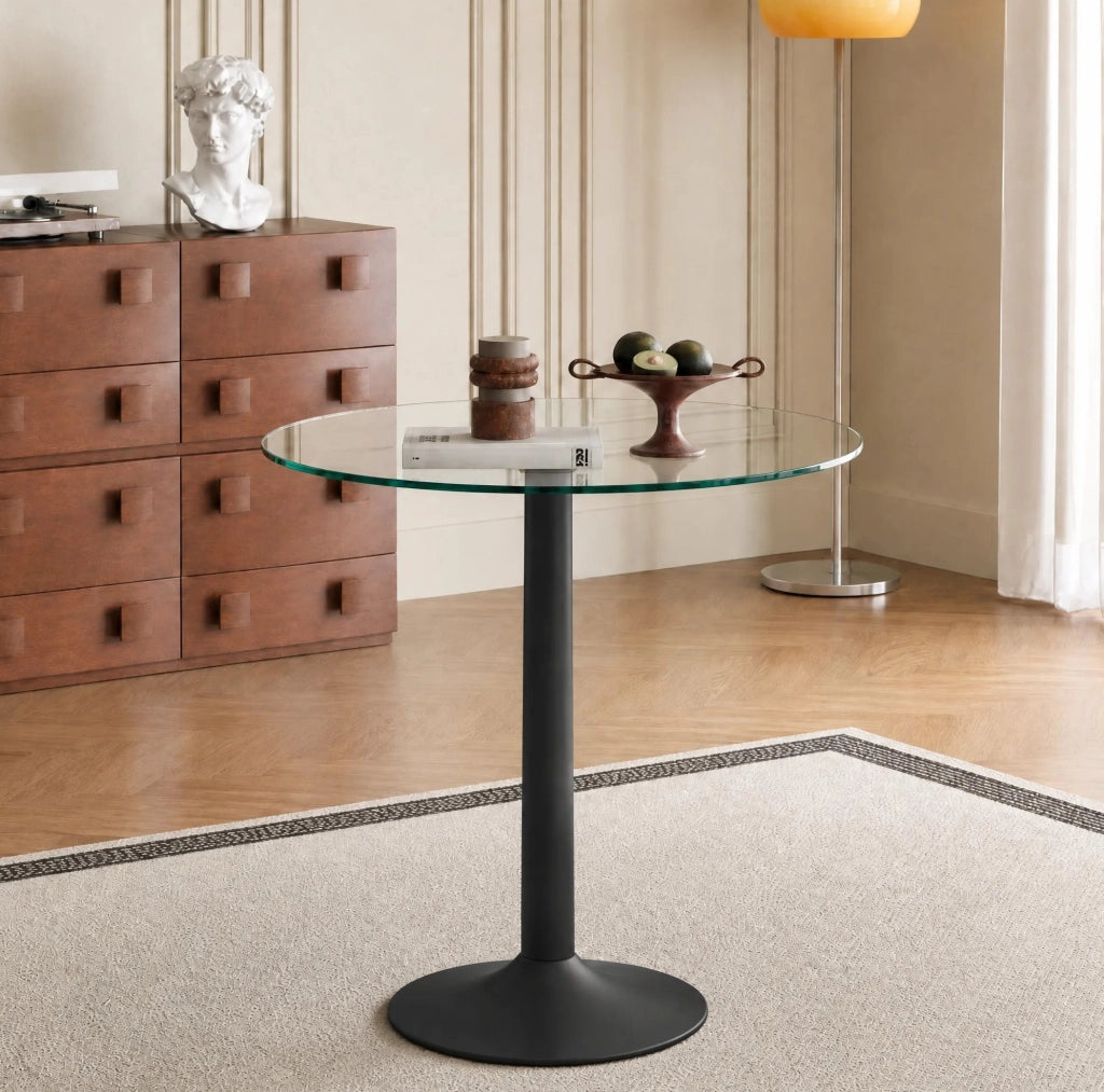 Tavolo bar rotondo 89 x 92 cm trasparente; vetro e metallo nero con base stabile