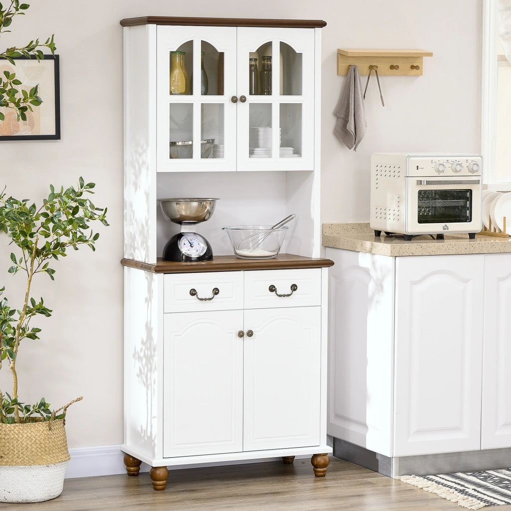 Buffet Cucina Classico con 2 Cassetti e 2 Ante ¨C zephmum ¨C Bianco e Marrone 76x38x182 cm