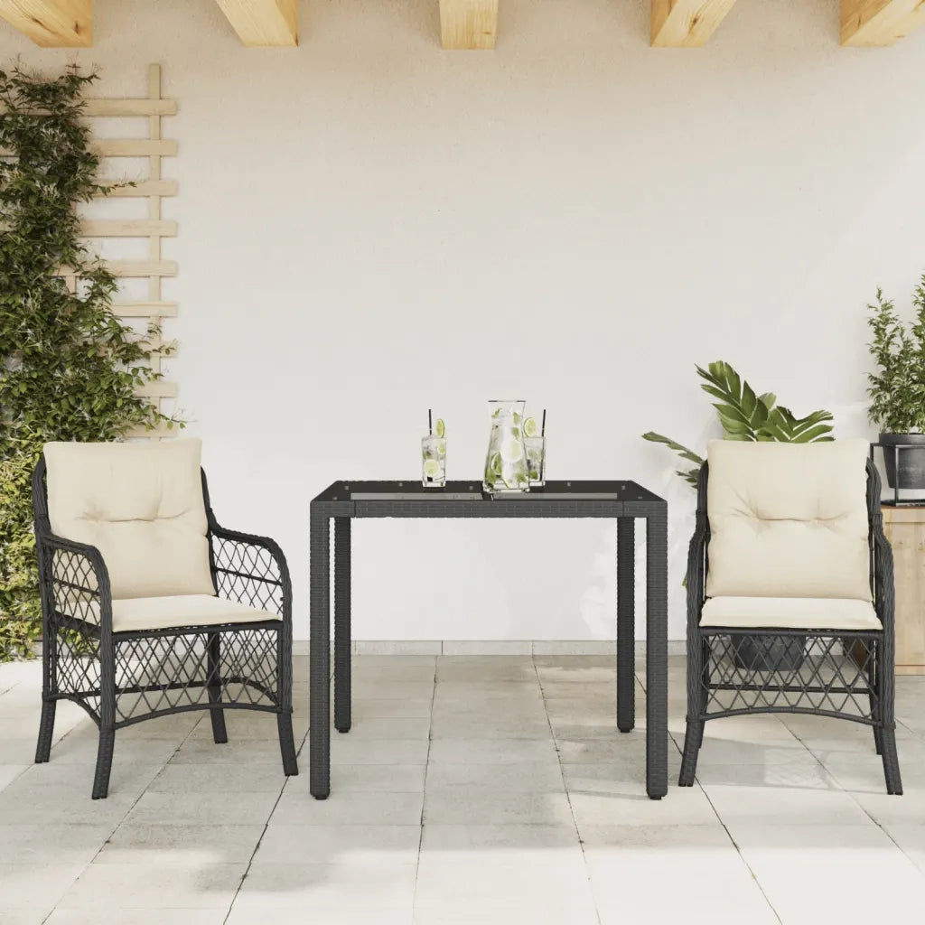 Set da Bistr¨° 3 pz | Set Salotto da Giardino con Cuscini Nero in Polyrattan