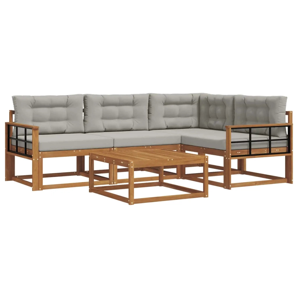 Set di divani da esterno 5 pcs Grigio Naturale e Chiaro