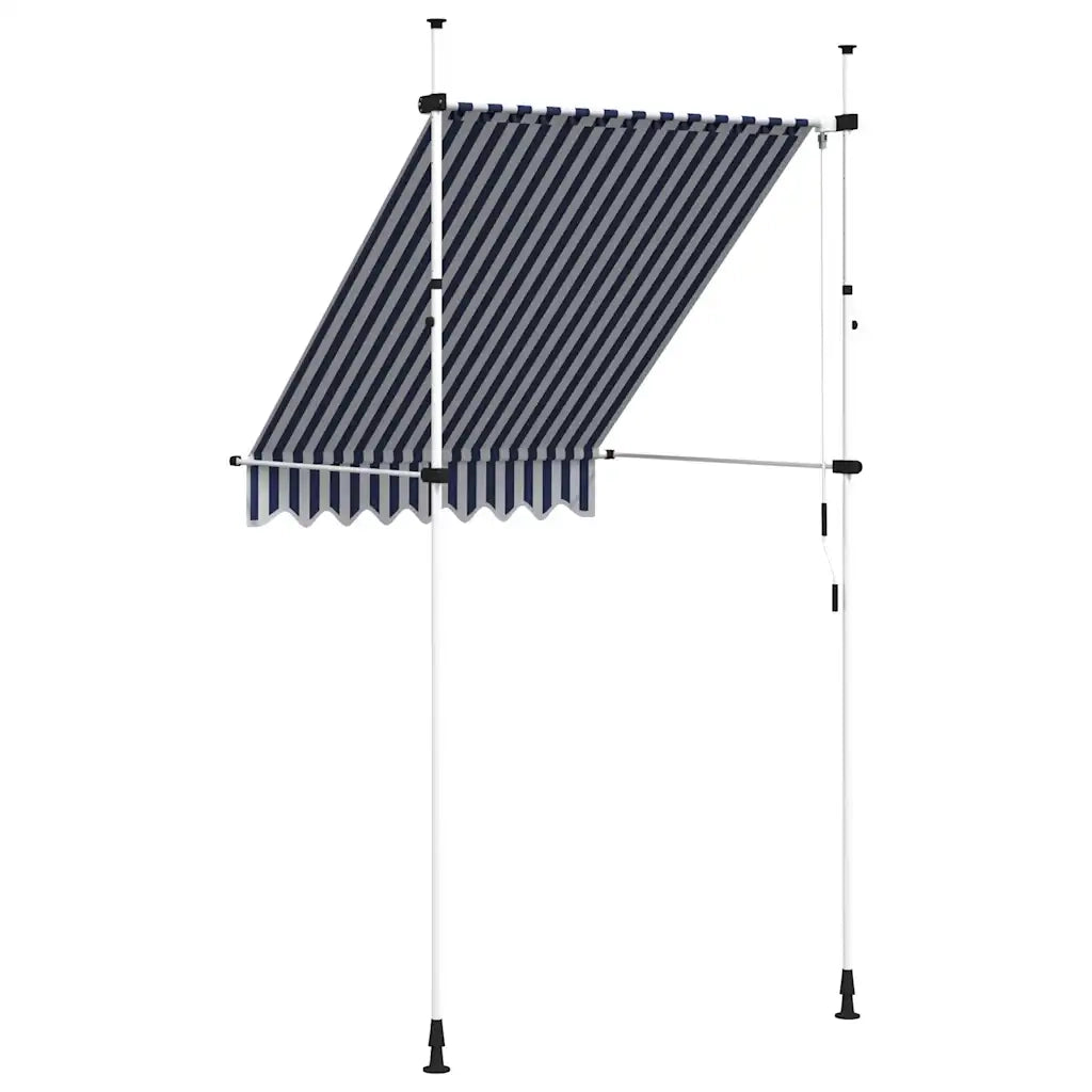 Tenda da Sole Retrattile Manuale 150 cm a Strisce Blu e Bianche 43219