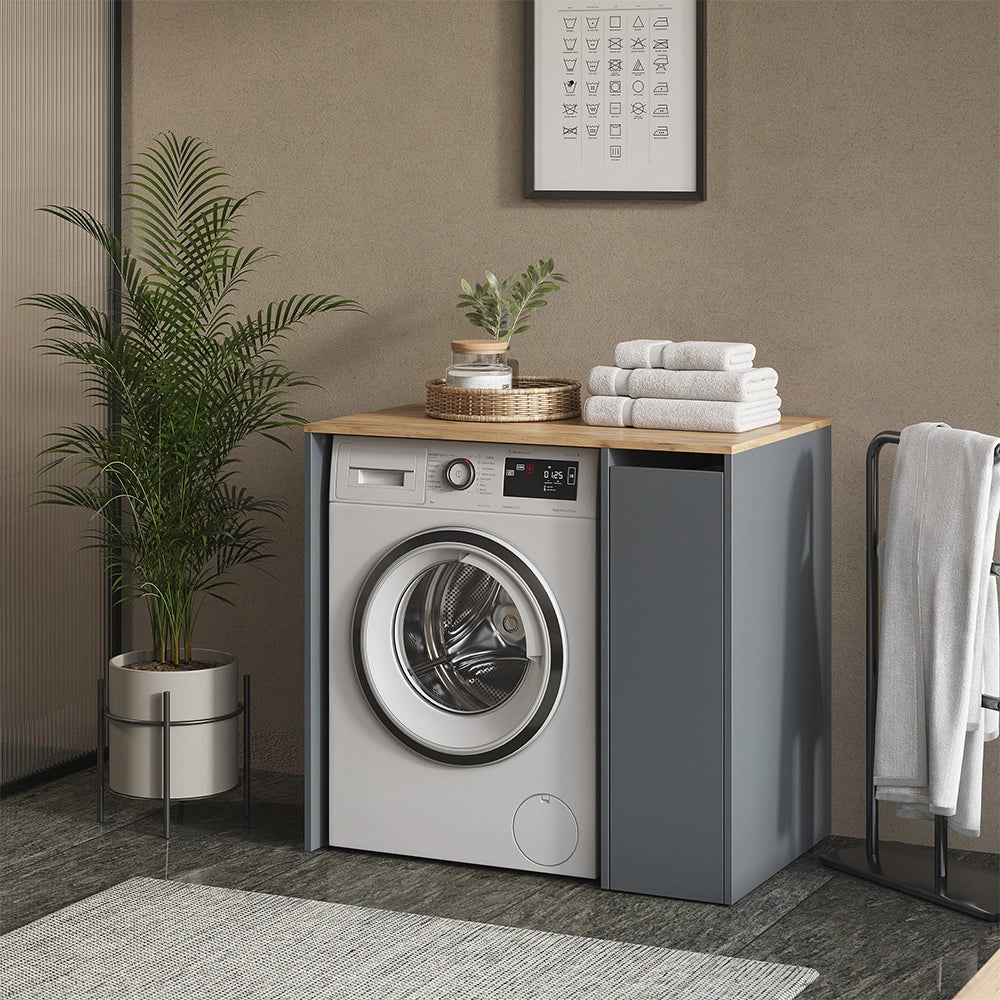 Mobile lavatrice Viktor Antracite/Rovere dorato 93.6 x 88.2 cm con 3 scomparti Vicco