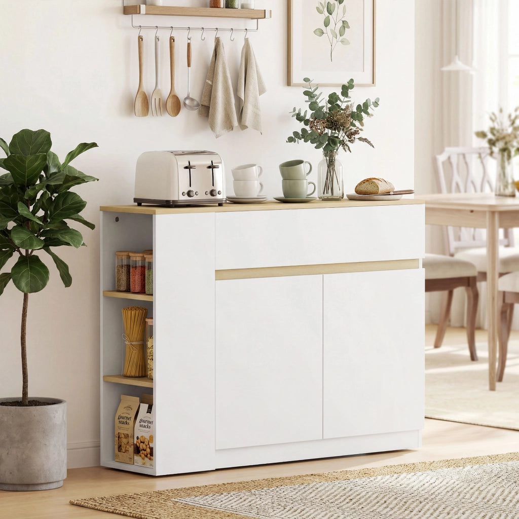 Armadietto da Cucina con 2 Ante e 3 Ripiani ¨C Zephmum ¨C 110x29,5x82 cm Bianco
