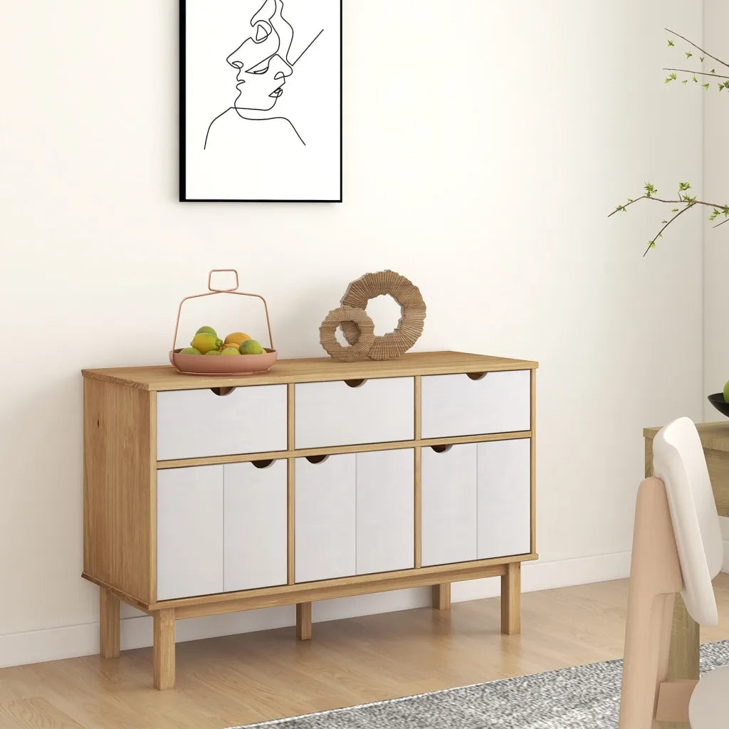 Credenza OTTA Marrone e Bianco 114x43x73,5 cm in Legno di Pino 351299
