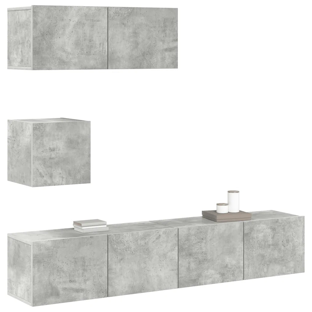 Set di Mobili Porta TV 4 pz Grigio Cemento in Legno Multistrato 3114649